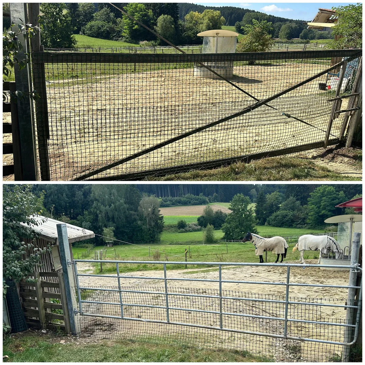 Erneuertes Weidetor im Vorher-Nachher-Vergleich